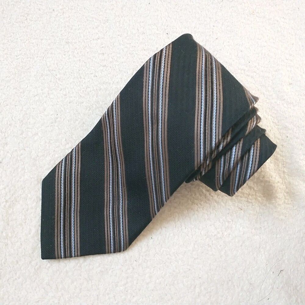 JosA BANK Signature Collection Necktie RepTie Silk Striped Herringbone Black 61"